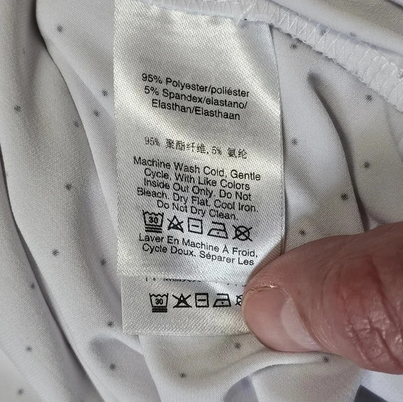 DKNY Medium White Black Polka Dot Faux Wrap Blouse Stretch Workwear Classic Y2K - Picture 6 of 8